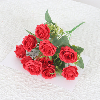 Hodvábna ruža – 10‑hlavá ruža, diamantový efekt, vidiecky záhradný štýl, vonkajšia dekorácia a domáce aranžovanie kvetov, značka XH