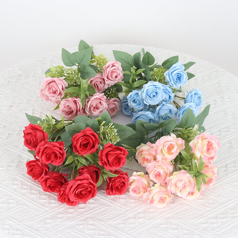 Hodvábna ruža – 10‑hlavá ruža, diamantový efekt, vidiecky záhradný štýl, vonkajšia dekorácia a domáce aranžovanie kvetov, značka XH