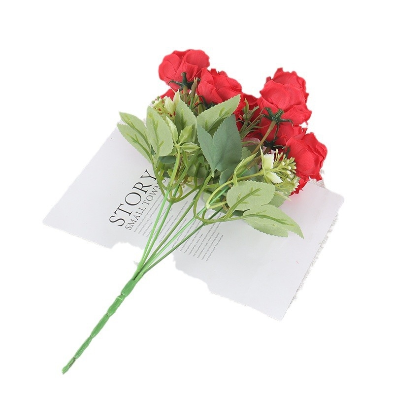 Hodvábna ruža – 10‑hlavá ruža, diamantový efekt, vidiecky záhradný štýl, vonkajšia dekorácia a domáce aranžovanie kvetov, značka XH