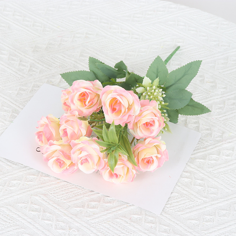 Hodvábna ruža – 10‑hlavá ruža, diamantový efekt, vidiecky záhradný štýl, vonkajšia dekorácia a domáce aranžovanie kvetov, značka XH