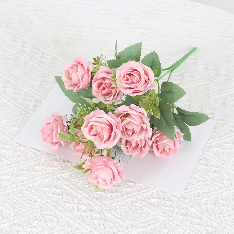 Hodvábna ruža – 10‑hlavá ruža, diamantový efekt, vidiecky záhradný štýl, vonkajšia dekorácia a domáce aranžovanie kvetov, značka XH