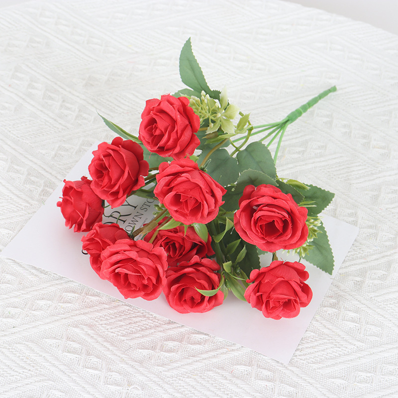 Hodvábna ruža – 10‑hlavá ruža, diamantový efekt, vidiecky záhradný štýl, vonkajšia dekorácia a domáce aranžovanie kvetov, značka XH