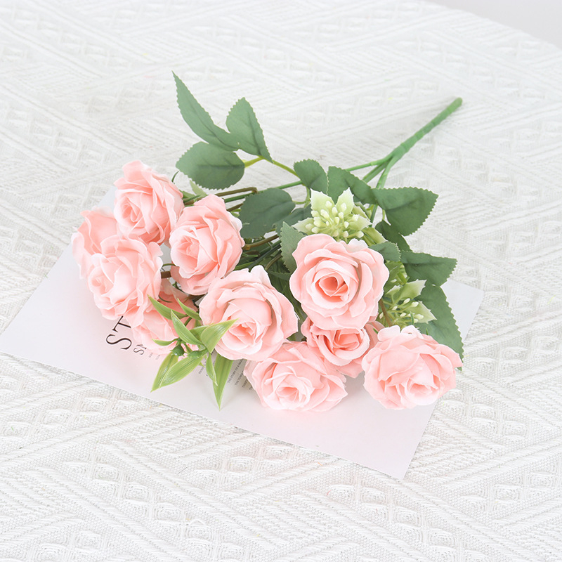 Hodvábna ruža – 10‑hlavá ruža, diamantový efekt, vidiecky záhradný štýl, vonkajšia dekorácia a domáce aranžovanie kvetov, značka XH