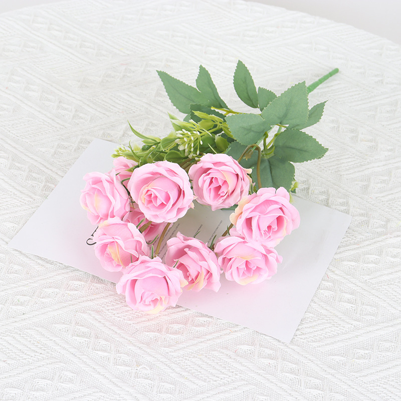 Hodvábna ruža – 10‑hlavá ruža, diamantový efekt, vidiecky záhradný štýl, vonkajšia dekorácia a domáce aranžovanie kvetov, značka XH