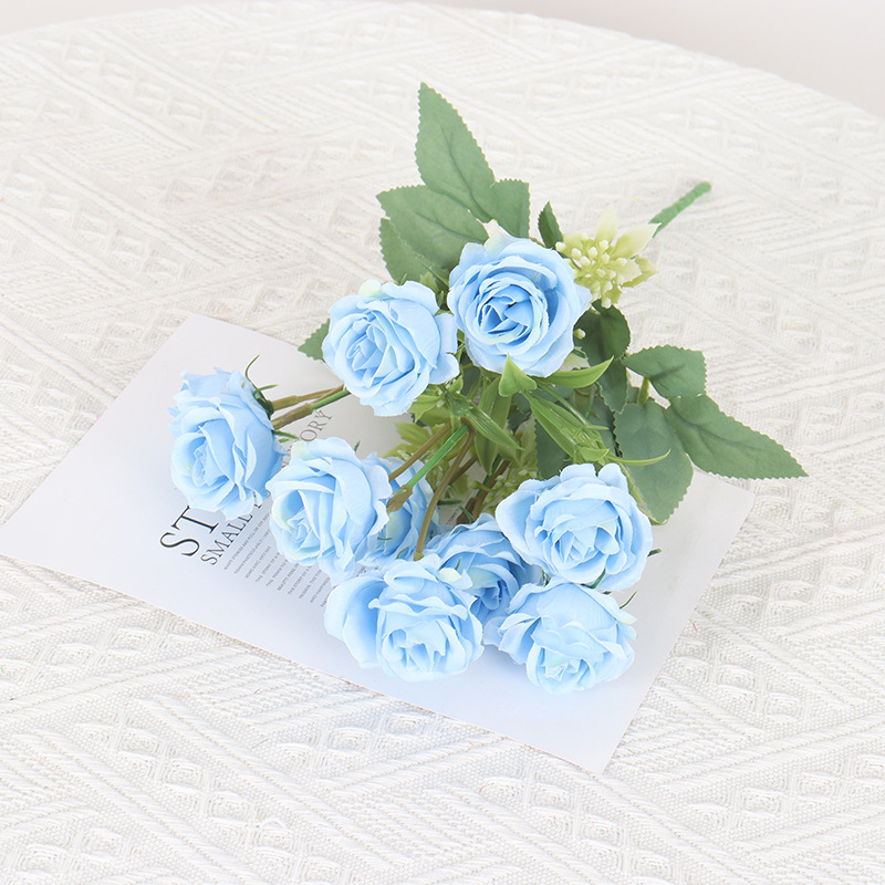 Hodvábna ruža – 10‑hlavá ruža, diamantový efekt, vidiecky záhradný štýl, vonkajšia dekorácia a domáce aranžovanie kvetov, značka XH