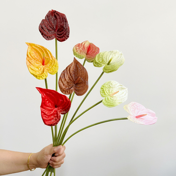 PU anyagú anthurium művirág reális tapintású textúrával, egy szál szár, virágdekorációhoz