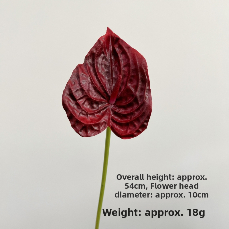 Umelý kvet anthurium z PU s realistickou textúrou, jeden stvol pre floristické aranžmány