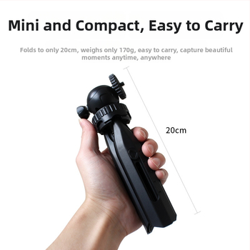 Mini asztali állvány gömbpan-tilttel okostelefonokhoz és mirrorless kamerákhoz, hordozható kézi állvány, ABS anyag, gyorskioldó tálca, teherbírás 2–5 kg