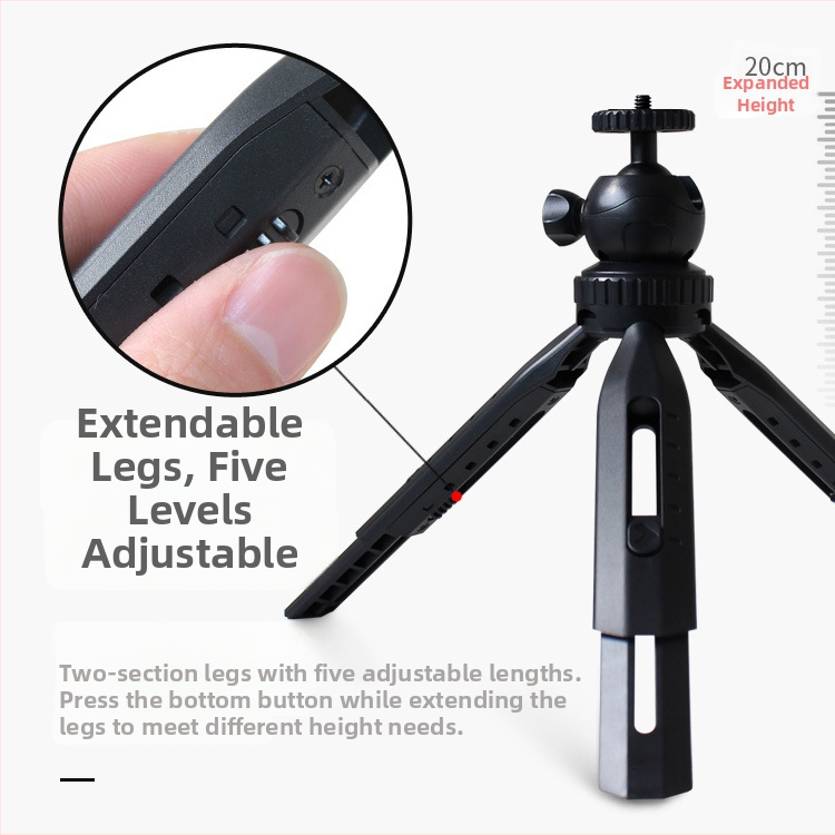 Mini asztali állvány gömbpan-tilttel okostelefonokhoz és mirrorless kamerákhoz, hordozható kézi állvány, ABS anyag, gyorskioldó tálca, teherbírás 2–5 kg