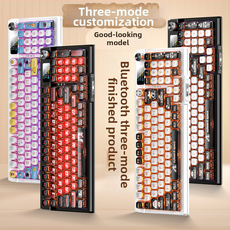 Mechanikus billentyűzet, 95 billentyű, Bluetooth, RGB háttérvilágítás, PBT billentyűsapkák, egyszerre 3 eszközhöz csatlakozik