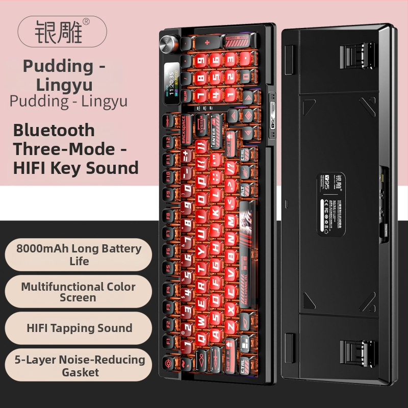 Mechanikus billentyűzet, 95 billentyű, Bluetooth, RGB háttérvilágítás, PBT billentyűsapkák, egyszerre 3 eszközhöz csatlakozik