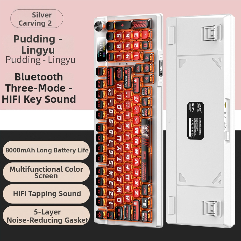 Mechanikus billentyűzet, 95 billentyű, Bluetooth, RGB háttérvilágítás, PBT billentyűsapkák, egyszerre 3 eszközhöz csatlakozik