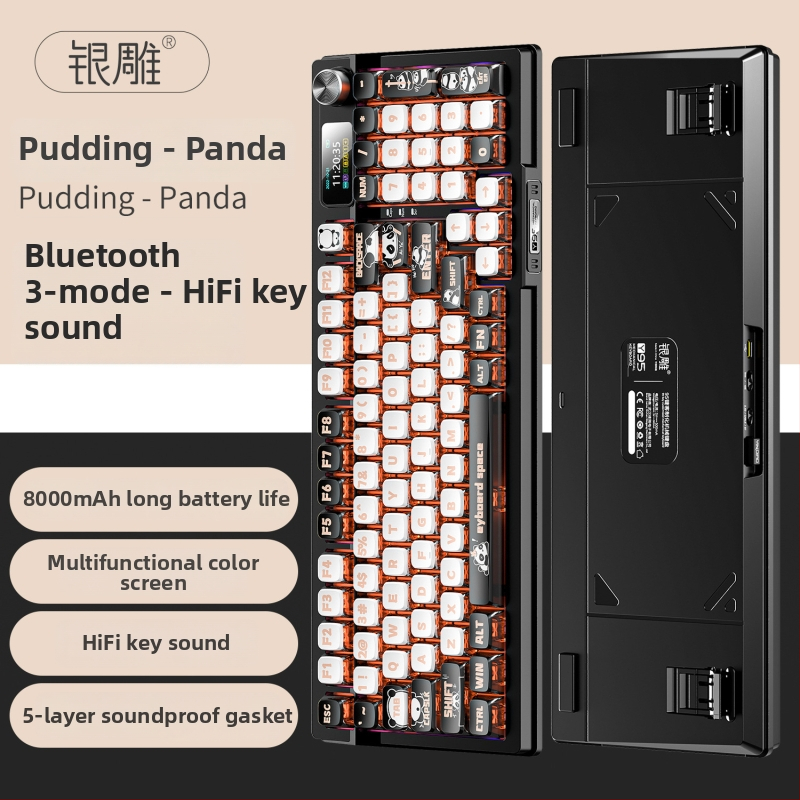 Mechanikus billentyűzet, 95 billentyű, Bluetooth, RGB háttérvilágítás, PBT billentyűsapkák, egyszerre 3 eszközhöz csatlakozik