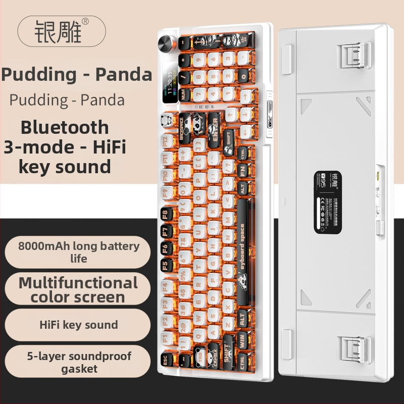 Mechanikus billentyűzet, 95 billentyű, Bluetooth, RGB háttérvilágítás, PBT billentyűsapkák, egyszerre 3 eszközhöz csatlakozik