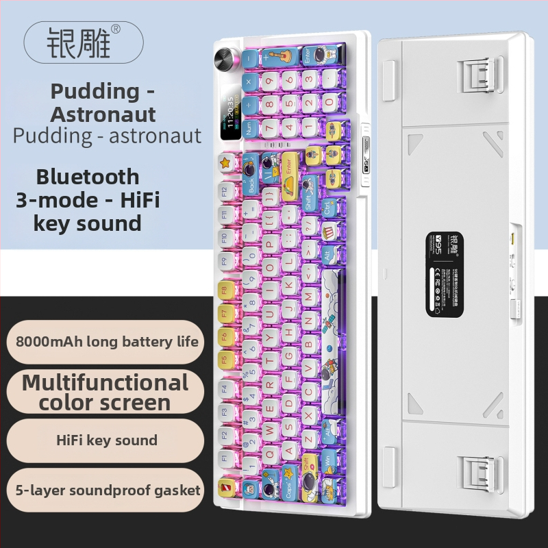 Mechanikus billentyűzet, 95 billentyű, Bluetooth, RGB háttérvilágítás, PBT billentyűsapkák, egyszerre 3 eszközhöz csatlakozik