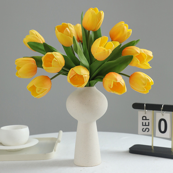 Mesterséges tulipáncsokor dekorációhoz, Yanwu, puha ragasztó, festett kidolgozás, domborított kivitel