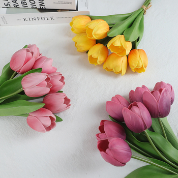 Mesterséges tulipáncsokor dekorációhoz, Yanwu, puha ragasztó, festett kidolgozás, domborított kivitel