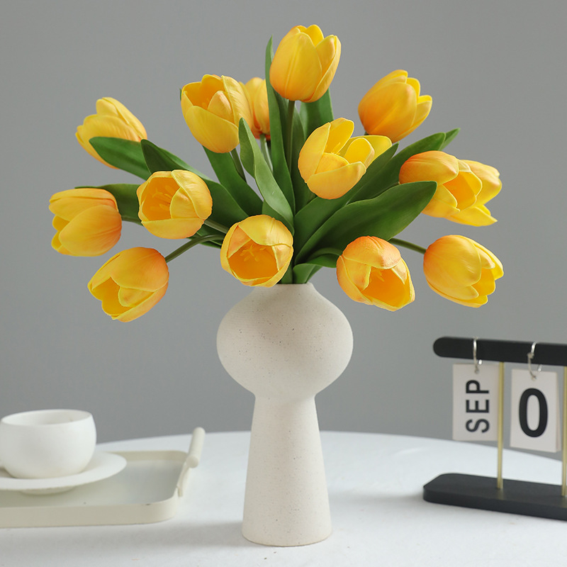 Mesterséges tulipáncsokor dekorációhoz, Yanwu, puha ragasztó, festett kidolgozás, domborított kivitel