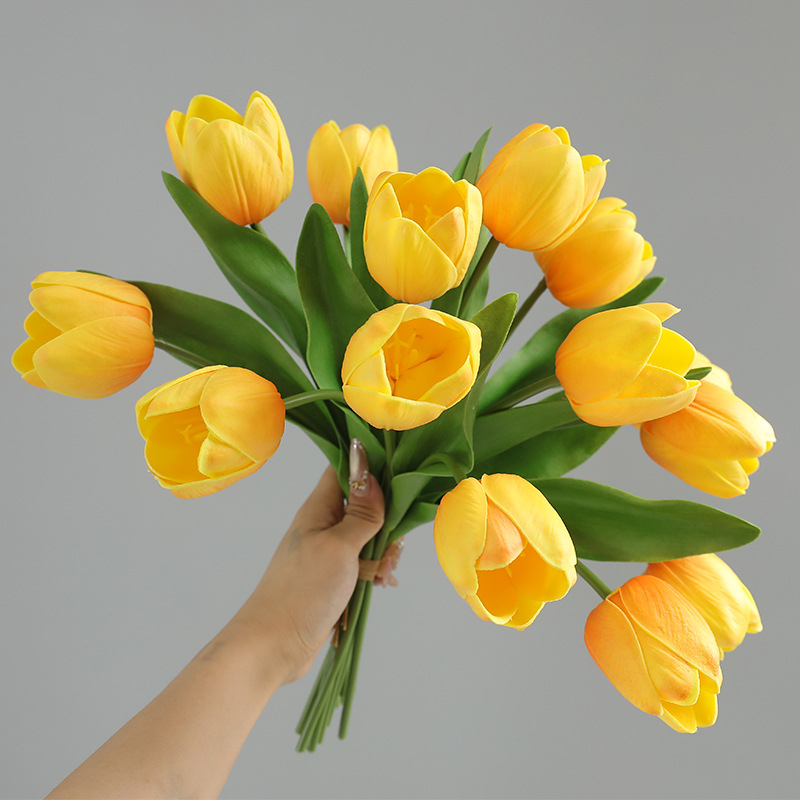 Mesterséges tulipáncsokor dekorációhoz, Yanwu, puha ragasztó, festett kidolgozás, domborított kivitel