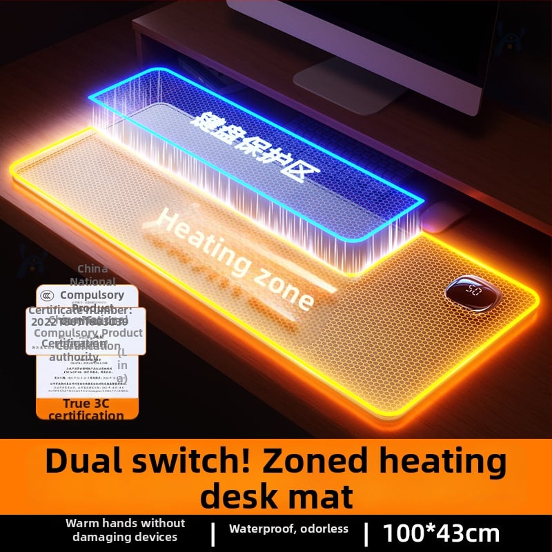 Šildomas pelės kilimėlis darbiniam stalui – itin didelis, PU medžiaga, 125W, 220V, kelių lygių šildymas, perkaitimo apsauga