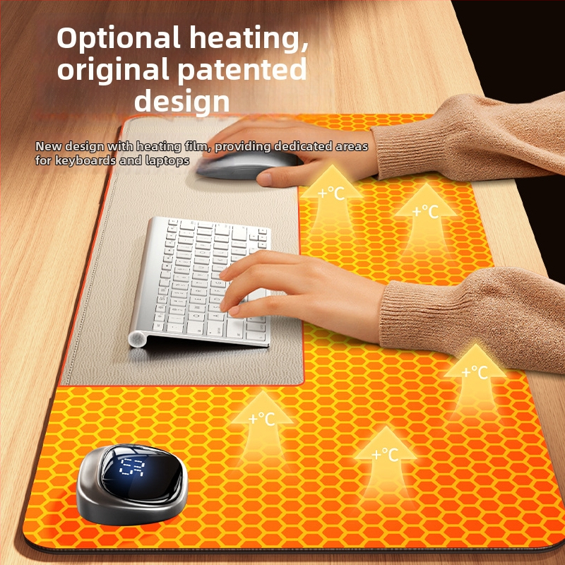 Šildomas pelės kilimėlis darbiniam stalui – itin didelis, PU medžiaga, 125W, 220V, kelių lygių šildymas, perkaitimo apsauga