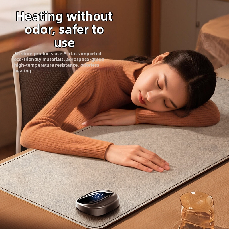 Šildomas pelės kilimėlis darbiniam stalui – itin didelis, PU medžiaga, 125W, 220V, kelių lygių šildymas, perkaitimo apsauga