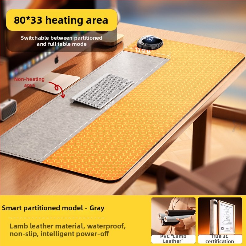 Šildomas pelės kilimėlis darbiniam stalui – itin didelis, PU medžiaga, 125W, 220V, kelių lygių šildymas, perkaitimo apsauga