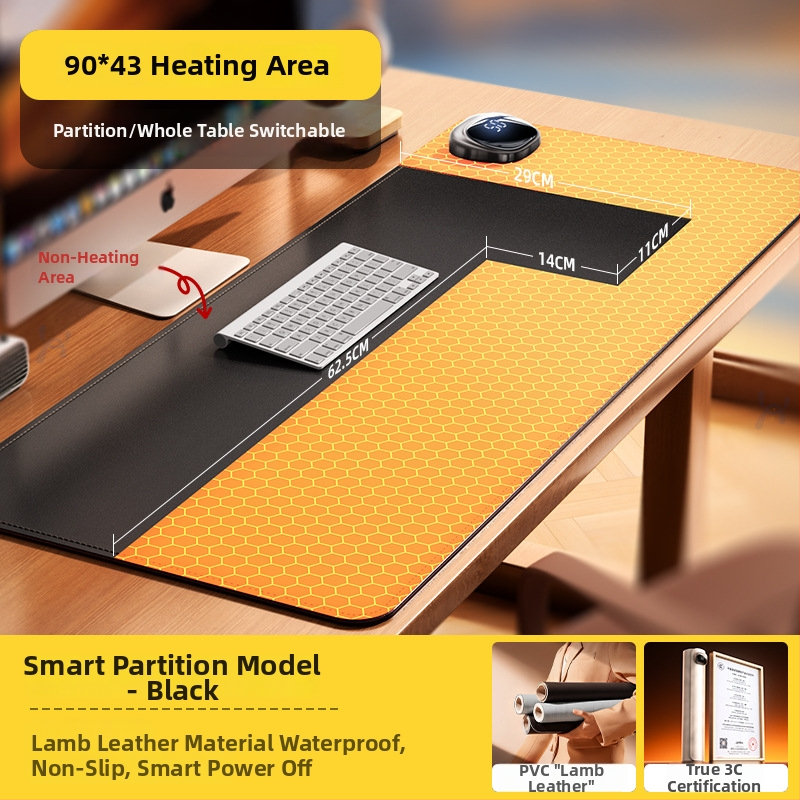 Šildomas pelės kilimėlis darbiniam stalui – itin didelis, PU medžiaga, 125W, 220V, kelių lygių šildymas, perkaitimo apsauga