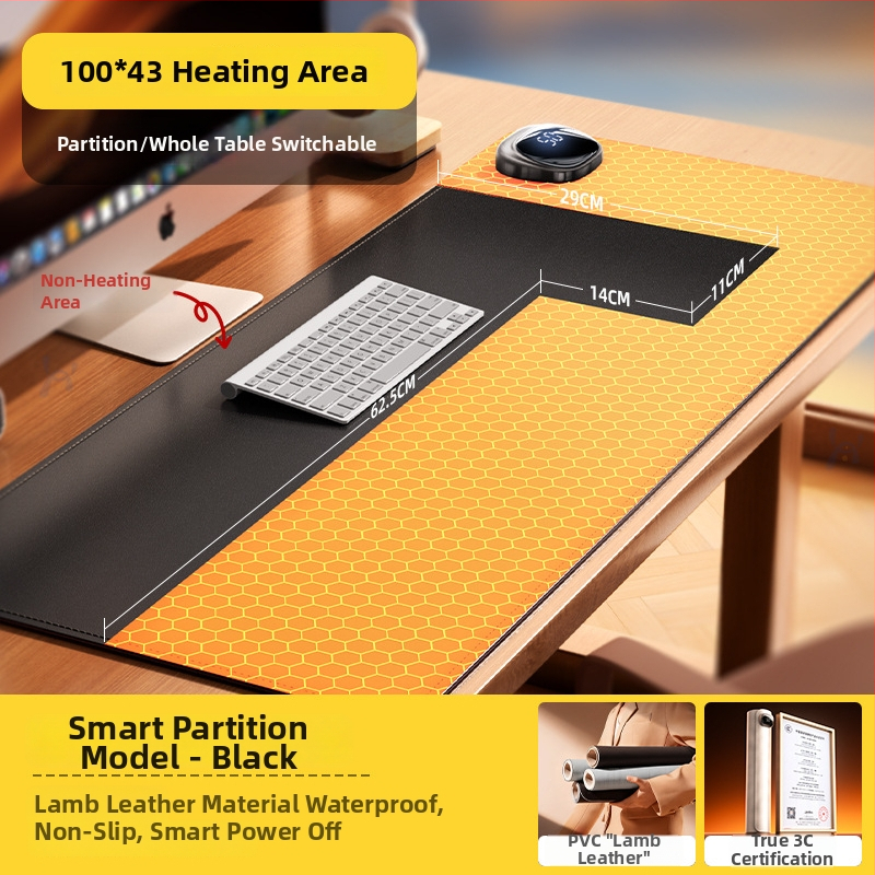 Šildomas pelės kilimėlis darbiniam stalui – itin didelis, PU medžiaga, 125W, 220V, kelių lygių šildymas, perkaitimo apsauga