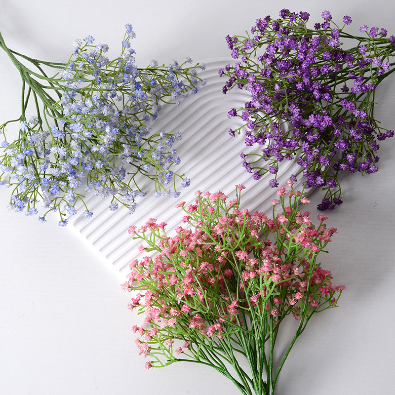 Hua Qianxi mesterséges gypsophila – puha gumi anyagból, háromágú szár, esküvői dekoráció, kézben tartható műanyag virág