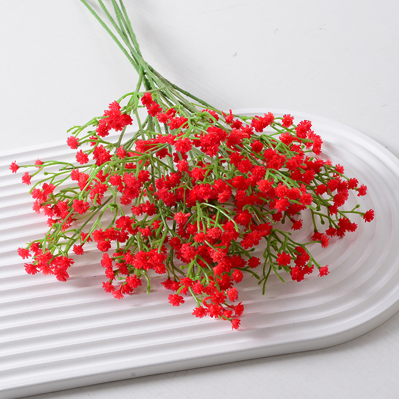 Hua Qianxi mesterséges gypsophila – puha gumi anyagból, háromágú szár, esküvői dekoráció, kézben tartható műanyag virág