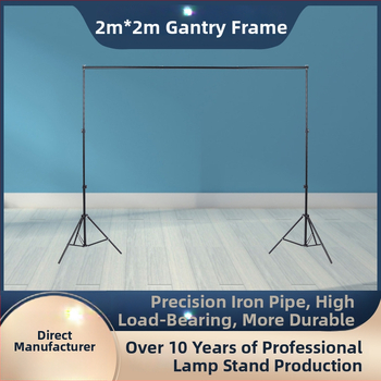 Stojan na pozadie pre fotografovanie s rámovým gantry, kovová konštrukcia; materiál železo a pozinkovaný hliník; pracovná výška 2 m; hmotnosť 2,4 kg; značka Hongming