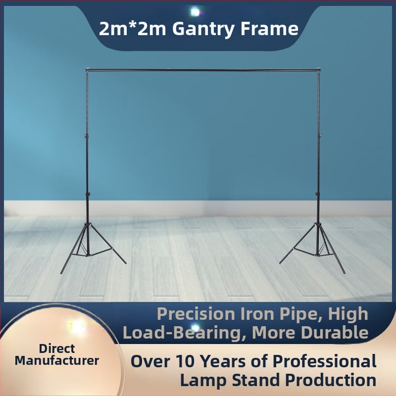 Stojan na pozadie pre fotografovanie s rámovým gantry, kovová konštrukcia; materiál železo a pozinkovaný hliník; pracovná výška 2 m; hmotnosť 2,4 kg; značka Hongming