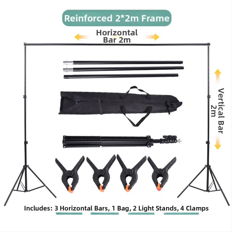 Stojan na pozadie pre fotografovanie s rámovým gantry, kovová konštrukcia; materiál železo a pozinkovaný hliník; pracovná výška 2 m; hmotnosť 2,4 kg; značka Hongming