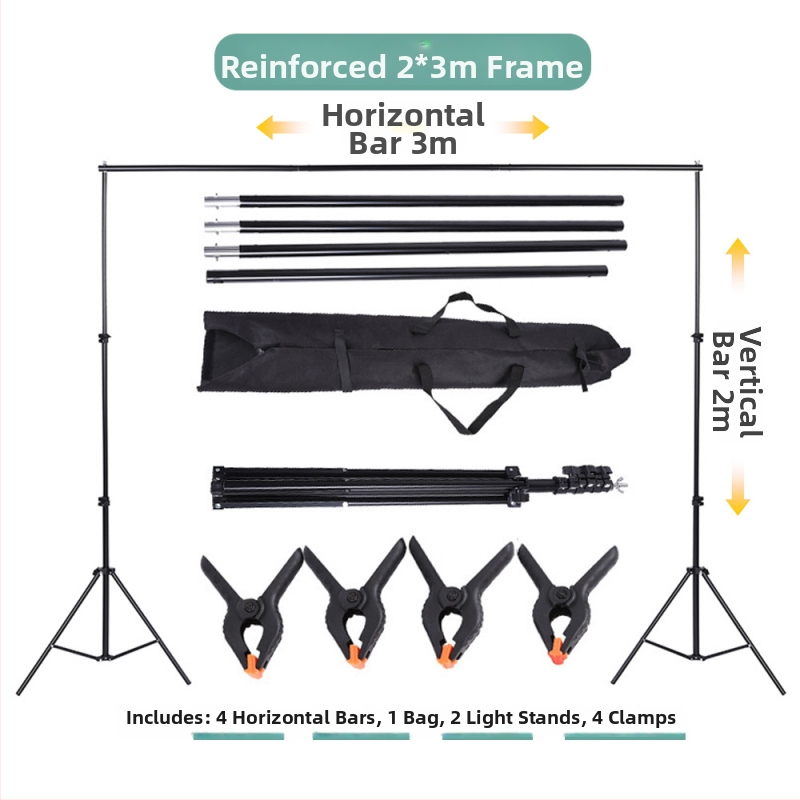 Stojan na pozadie pre fotografovanie s rámovým gantry, kovová konštrukcia; materiál železo a pozinkovaný hliník; pracovná výška 2 m; hmotnosť 2,4 kg; značka Hongming