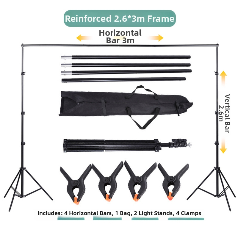 Stojan na pozadie pre fotografovanie s rámovým gantry, kovová konštrukcia; materiál železo a pozinkovaný hliník; pracovná výška 2 m; hmotnosť 2,4 kg; značka Hongming