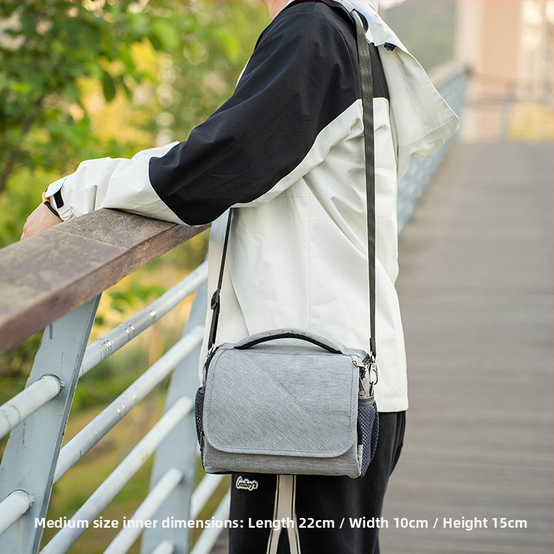 Bezdrobinė veidrodinė kamera krepšys – drobės medžiaga, pamušalas iš drobės, per petį stiliaus, tinka kameroms su viena baterija