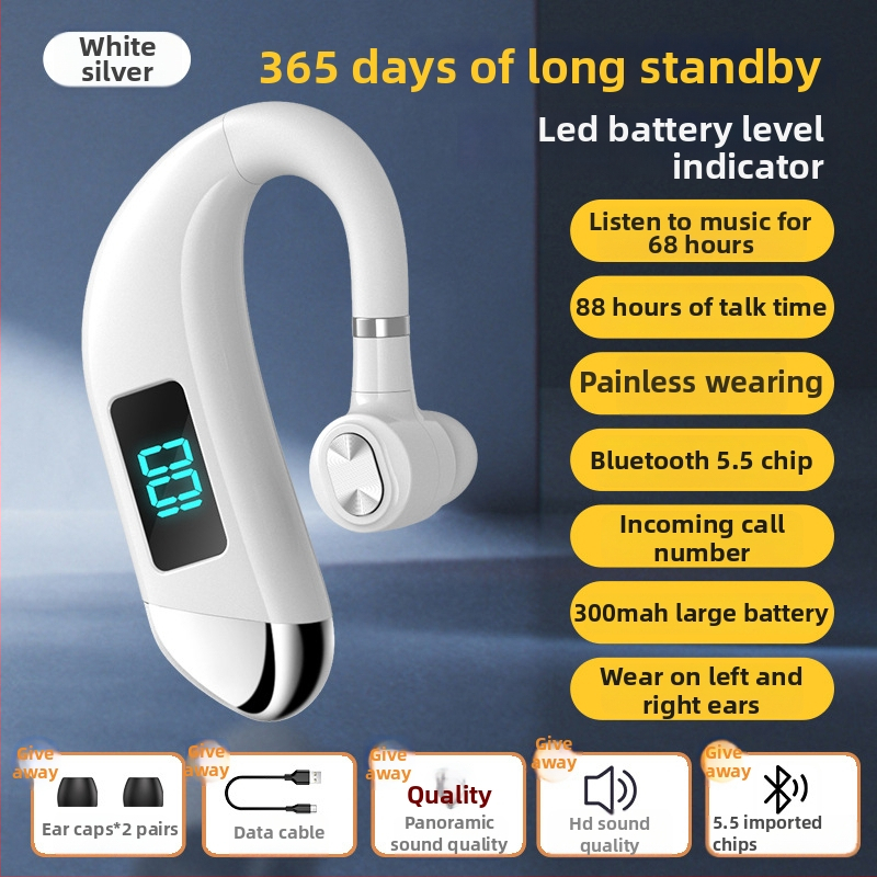 Zhengqin V15 Cască Bluetooth pentru mașină, montare pe ureche, Bluetooth 5.2, afișaj digital, baterie peste 8 ore, rază 10 m, IPX3 rezistent la apă