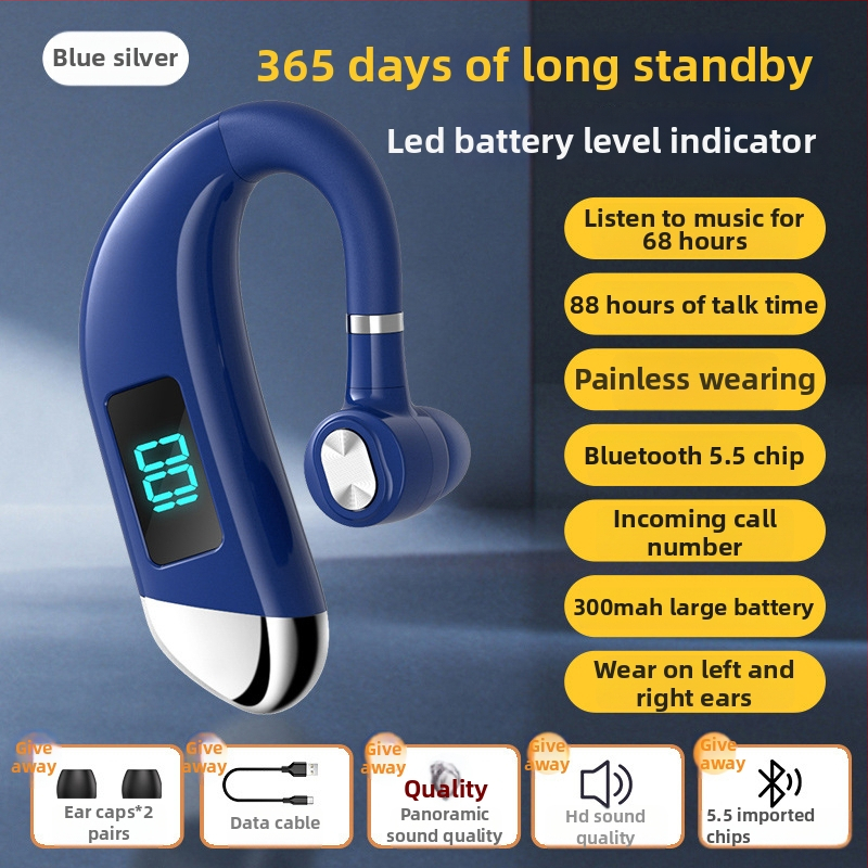 Zhengqin V15 Cască Bluetooth pentru mașină, montare pe ureche, Bluetooth 5.2, afișaj digital, baterie peste 8 ore, rază 10 m, IPX3 rezistent la apă