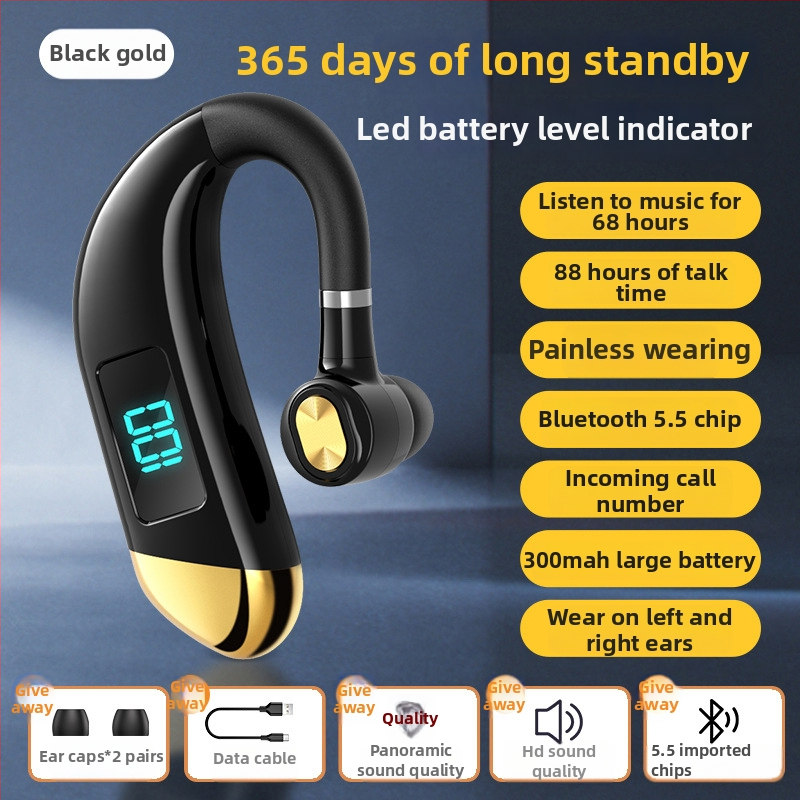 Zhengqin V15 Cască Bluetooth pentru mașină, montare pe ureche, Bluetooth 5.2, afișaj digital, baterie peste 8 ore, rază 10 m, IPX3 rezistent la apă