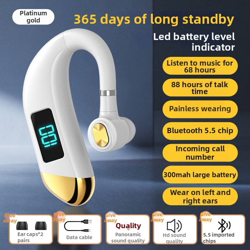 Zhengqin V15 Cască Bluetooth pentru mașină, montare pe ureche, Bluetooth 5.2, afișaj digital, baterie peste 8 ore, rază 10 m, IPX3 rezistent la apă