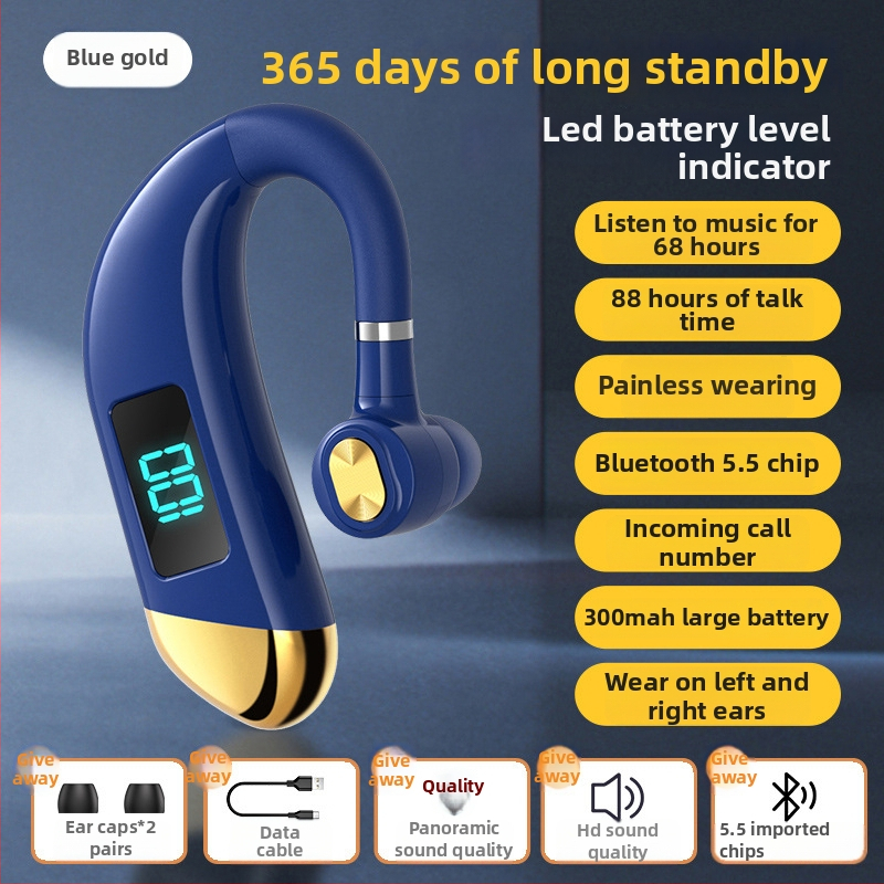 Zhengqin V15 Cască Bluetooth pentru mașină, montare pe ureche, Bluetooth 5.2, afișaj digital, baterie peste 8 ore, rază 10 m, IPX3 rezistent la apă