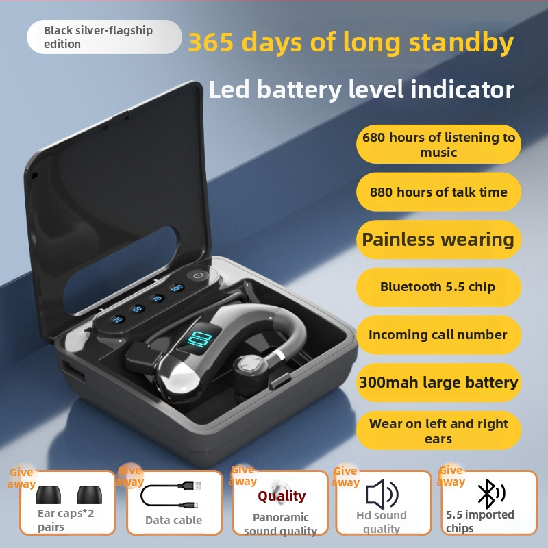 Zhengqin V15 Cască Bluetooth pentru mașină, montare pe ureche, Bluetooth 5.2, afișaj digital, baterie peste 8 ore, rază 10 m, IPX3 rezistent la apă