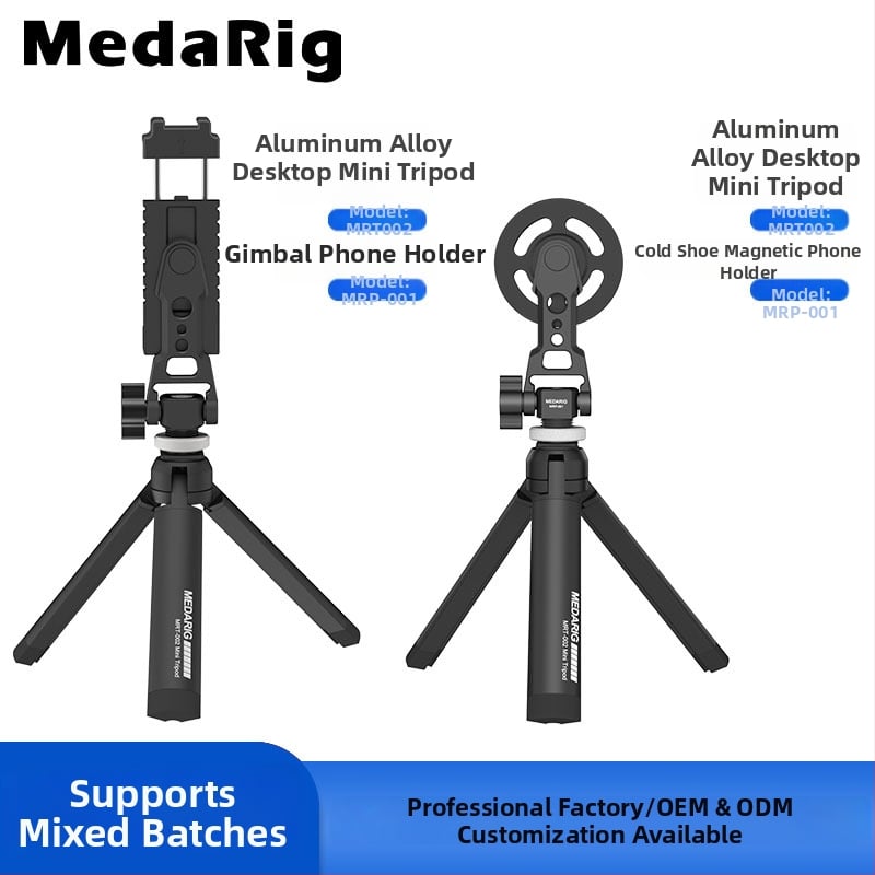 Aliuminio lydinio stalinis mini statyvas su magnetiniu telefono laikikliu – MRT002 + MRP001, apkrova 0–3 kg, 1 dalis