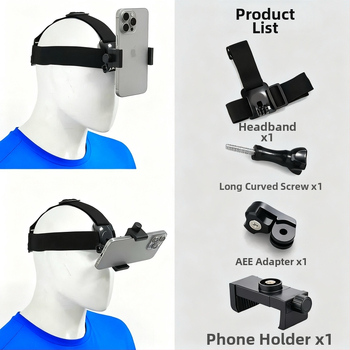 Držiak na mobilný telefón na hlavu pre POV nahrávanie s hlavovým pásom — ABS materiál, univerzálna kompatibilita, možnosť pridania loga