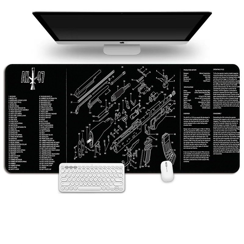 Thunderfire Podloga za miš s dijagramom rastavljanja oružja – velika 300×600 mm, protuklizna, jednostrana, ispis transferom topline, crtani stil