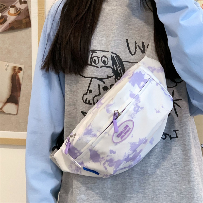 Ženska torbica s tie-dye uzorkom, korejskog stila, nylon mala torba za biciklizam, zatvaranje zatvaračem, džep za telefon, podstava od poliester, proljeće 2025