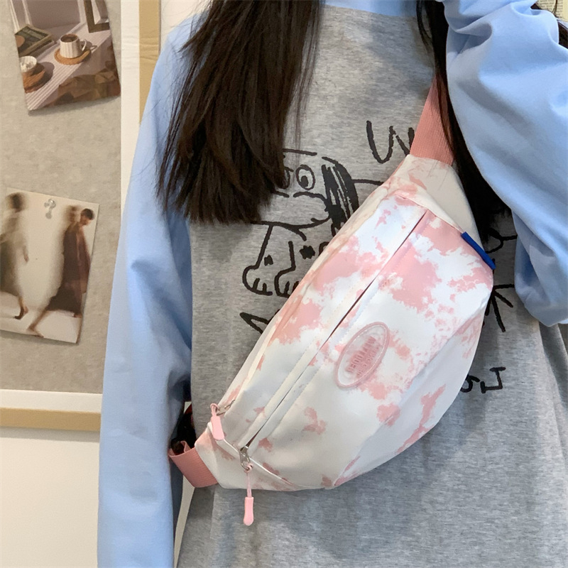 Ženska torbica s tie-dye uzorkom, korejskog stila, nylon mala torba za biciklizam, zatvaranje zatvaračem, džep za telefon, podstava od poliester, proljeće 2025
