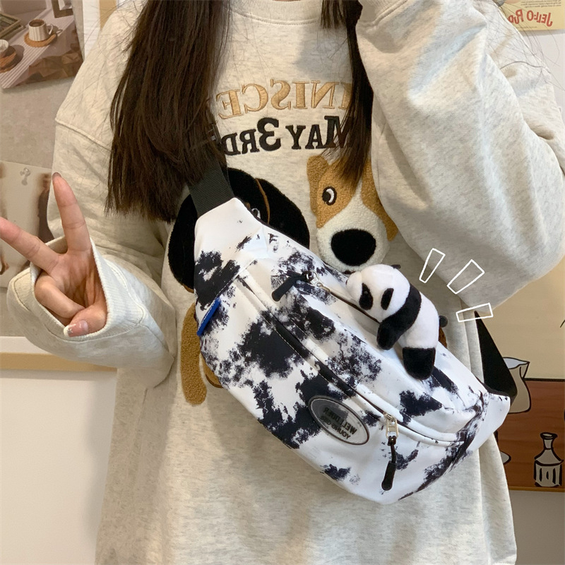 Ženska torbica s tie-dye uzorkom, korejskog stila, nylon mala torba za biciklizam, zatvaranje zatvaračem, džep za telefon, podstava od poliester, proljeće 2025