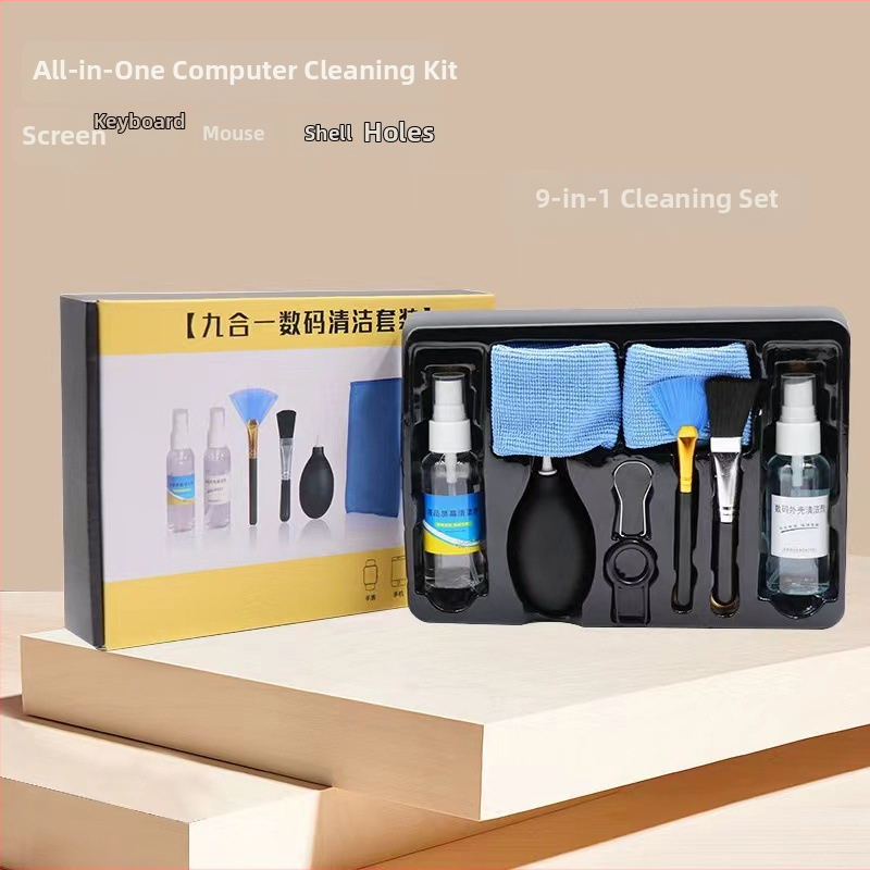 Ierīču tīrīšanas komplekts, deviņu daļu komplekts, modeļa Qjj-003, saderīgs ar klēpjdatoru, viedtālruni, datoru un digitālo kameru, OEM apstrāde